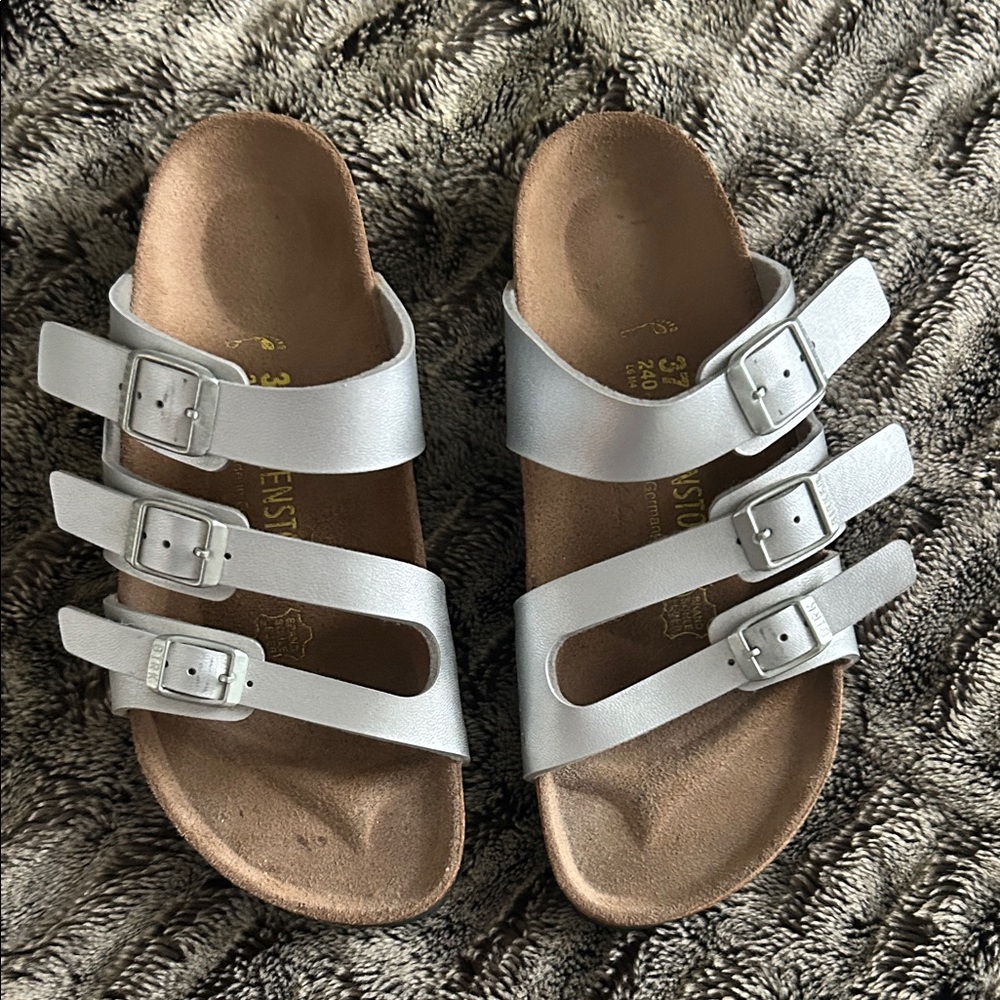 Birkenstock Silver Triple Strap Sandals